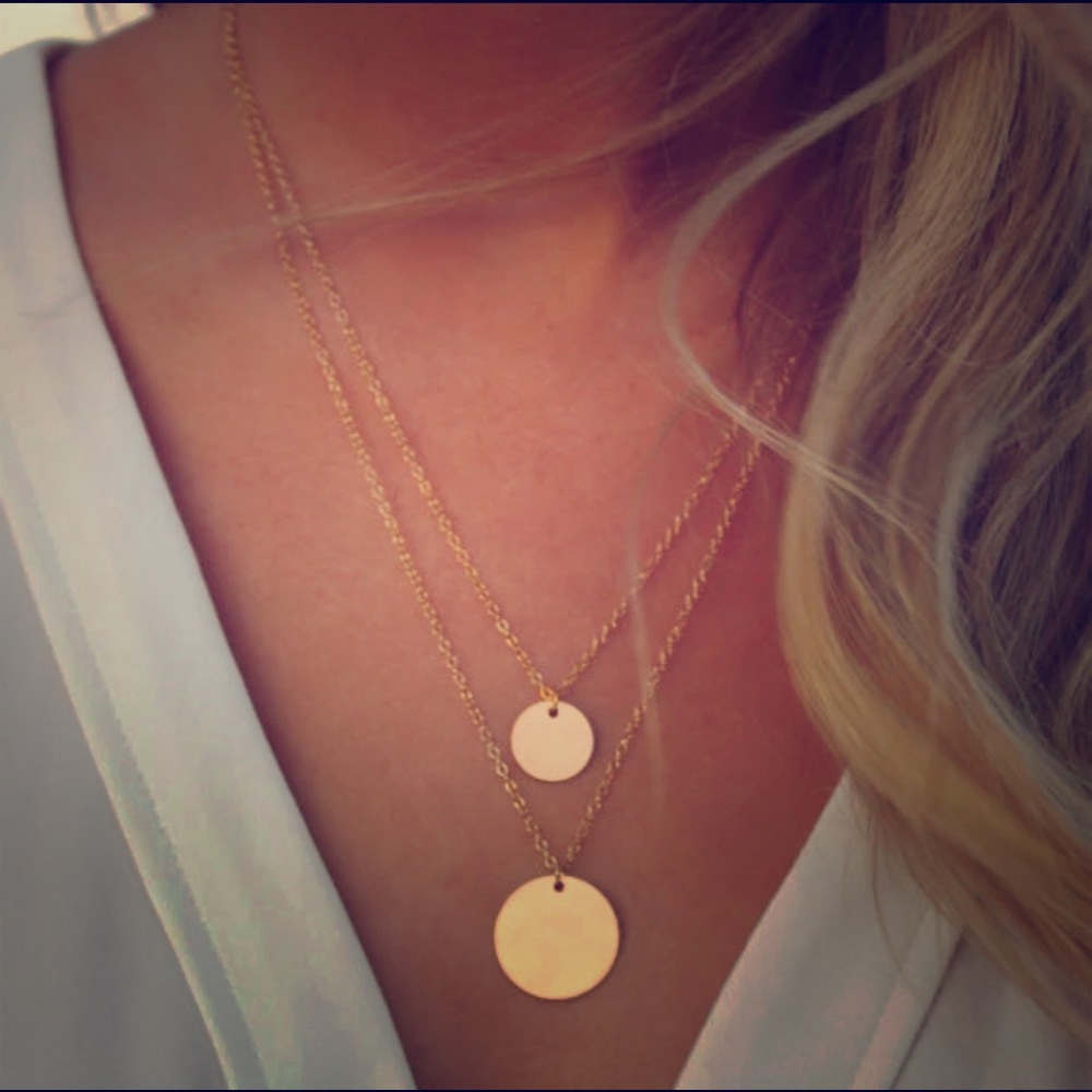 Gold double layer disc necklace